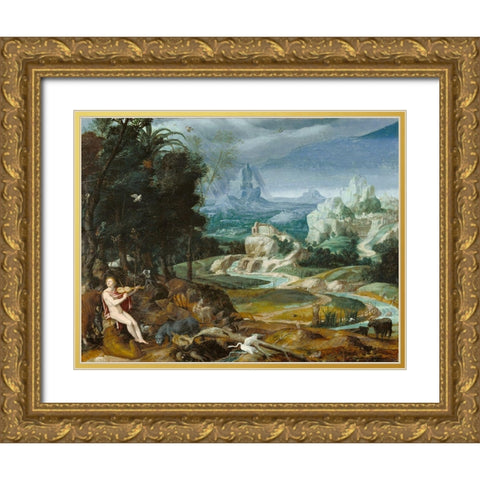 Landscape with Orpheus Gold Ornate Wood Framed Art Print with Double Matting by Painter, Unknown 16th Century Flemish