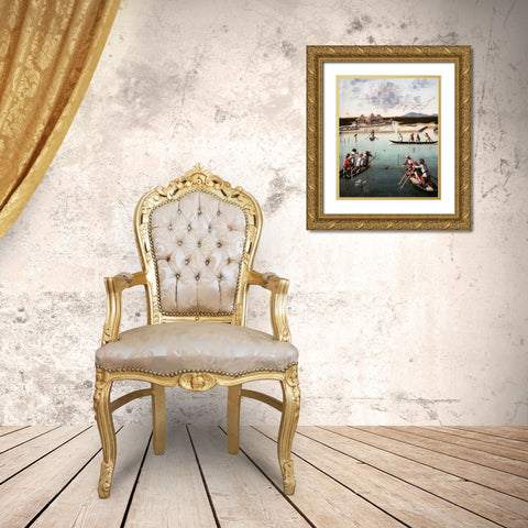 Hunting on the Lagoon Gold Ornate Wood Framed Art Print with Double Matting by Carpaccio, Vittore