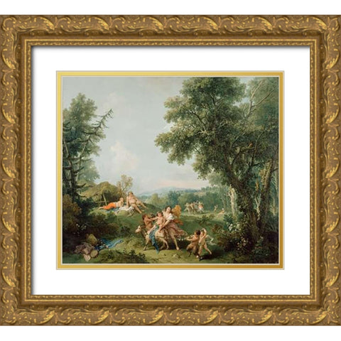 Landscape with the Education of Bacchus Gold Ornate Wood Framed Art Print with Double Matting by Zuccarelli, Francesco