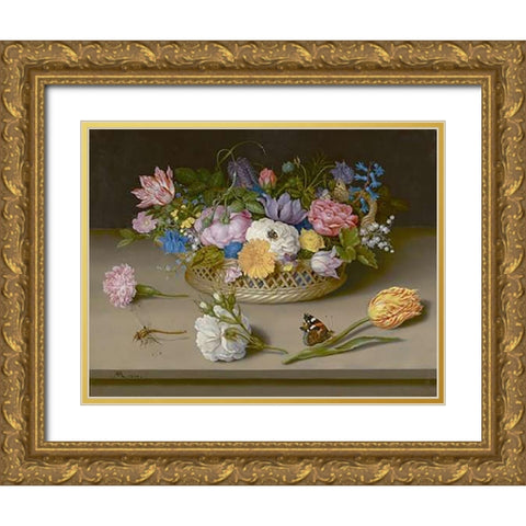 Flower Still Life Gold Ornate Wood Framed Art Print with Double Matting by Bosschaert, Ambrosius