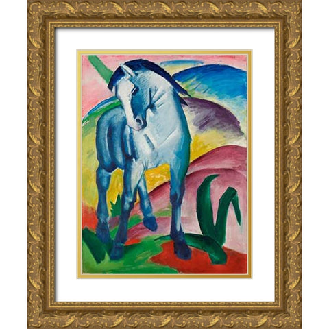 Blue Horse I, 1911 Gold Ornate Wood Framed Art Print with Double Matting by Marc, Franz
