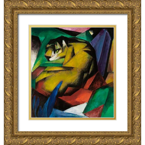The Tiger, 1912 Gold Ornate Wood Framed Art Print with Double Matting by Marc, Franz