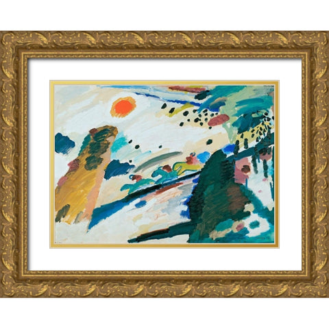 Romantic Landscape, 1911 Gold Ornate Wood Framed Art Print with Double Matting by Kandinsky, Wassily