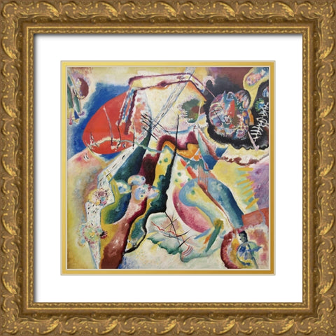 Painting with a Red Spot (Bild mit rotem Fleck), 1914 Gold Ornate Wood Framed Art Print with Double Matting by Kandinsky, Wassily