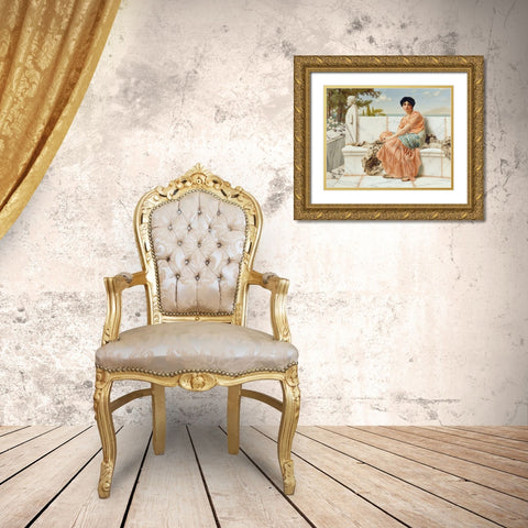 Reverie Gold Ornate Wood Framed Art Print with Double Matting by Godward, John William