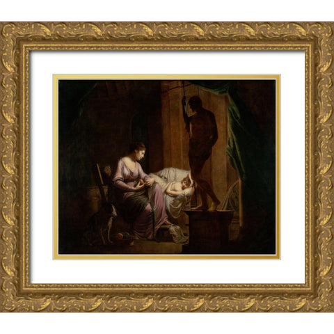 Penelope Unraveling Her Web Gold Ornate Wood Framed Art Print with Double Matting by Wright, Joseph