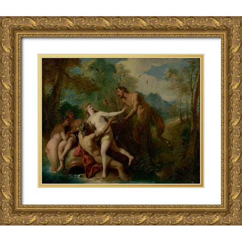 Pan and Syrinx Gold Ornate Wood Framed Art Print with Double Matting by de Troy, Jean-Francois