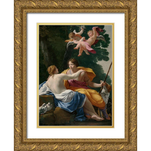Venus and Adonis Gold Ornate Wood Framed Art Print with Double Matting by Vouet, Simon