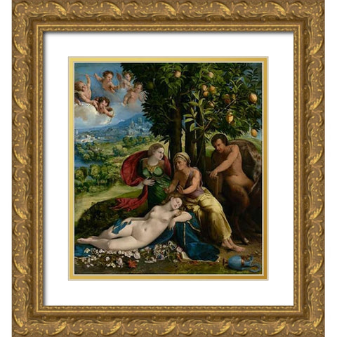 Mythological Scene Gold Ornate Wood Framed Art Print with Double Matting by Dossi, Dosso
