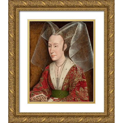 Portrait of Isabella of Portugal Gold Ornate Wood Framed Art Print with Double Matting by Van der Weyden, Rogier