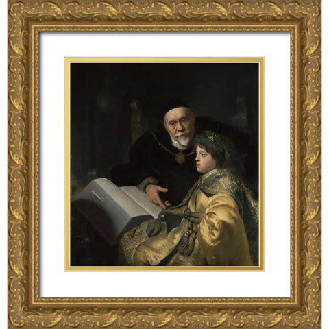 Prince Charles Louis of the Palatinate with his Tutor Wolrad von Plessen in Historical Dress Gold Ornate Wood Framed Art Print with Double Matting by Lievens, Jan