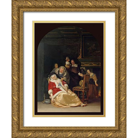 The Doctors Visit Gold Ornate Wood Framed Art Print with Double Matting by Van Mieris, Frans