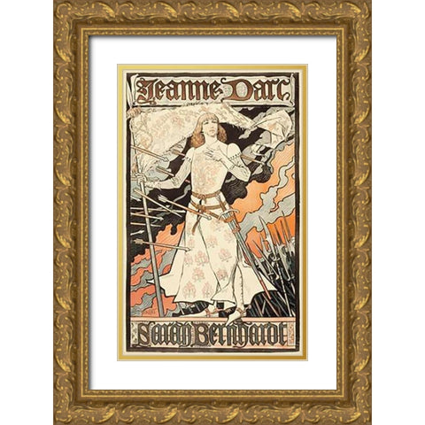 Jeanne dArc-Sarah Bernhardt Gold Ornate Wood Framed Art Print with Double Matting by Grasset, Grasset