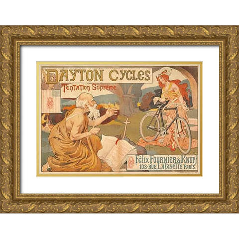 Dayton Cycles Gold Ornate Wood Framed Art Print with Double Matting by Thiriet, Henry