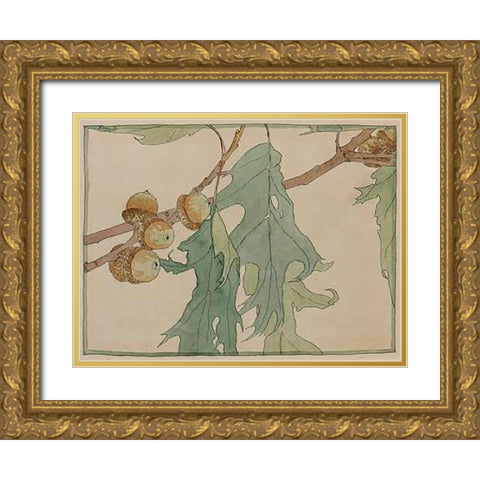 Oak/Acorns Gold Ornate Wood Framed Art Print with Double Matting by Overbeck, Hannah Borger