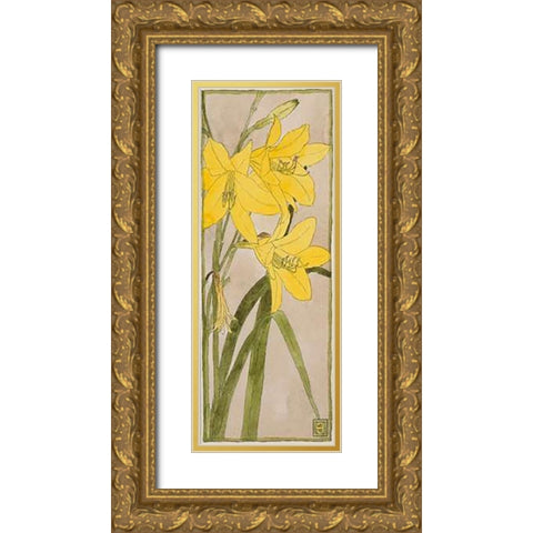Yellow Daylily Gold Ornate Wood Framed Art Print with Double Matting by Overbeck, Hannah Borger