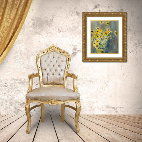 Vase with Blackeyed Susans Gold Ornate Wood Framed Art Print with Double Matting by Overbeck, Hannah Borger