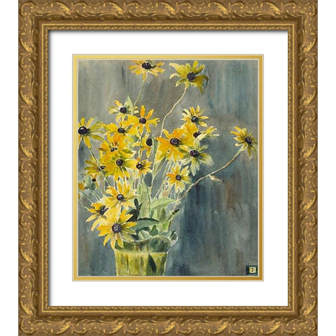 Vase with Blackeyed Susans Gold Ornate Wood Framed Art Print with Double Matting by Overbeck, Hannah Borger