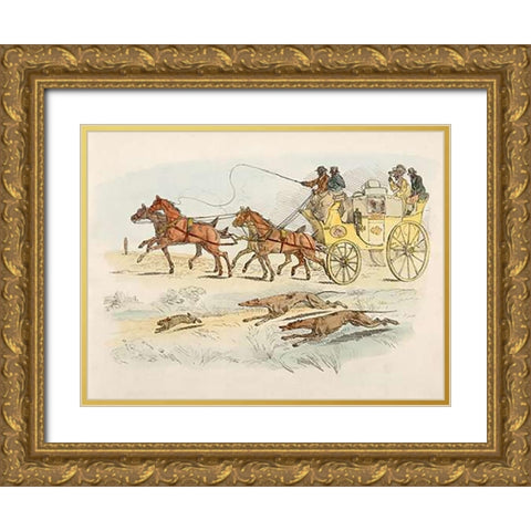 People On A Carriage Watching Dogs Chasing A Rabbit, 1817 Gold Ornate Wood Framed Art Print with Double Matting by Alken, Henry Thomas