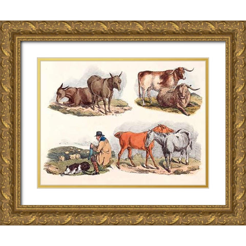 Knitting Shepherd, 1817 Gold Ornate Wood Framed Art Print with Double Matting by Alken, Henry Thomas