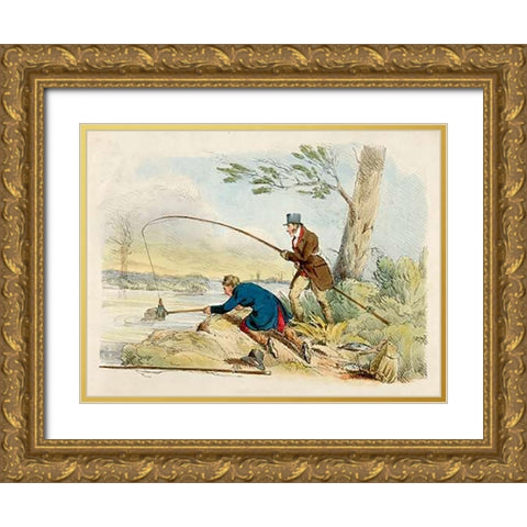 Fishing, 1817 Gold Ornate Wood Framed Art Print with Double Matting by Alken, Henry Thomas