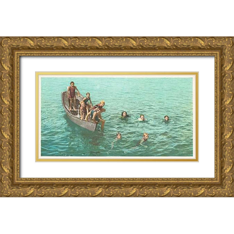 Diving For Coins, Santa Catalina, Calif., 1898 Gold Ornate Wood Framed Art Print with Double Matting by Detroit Publishing Co.