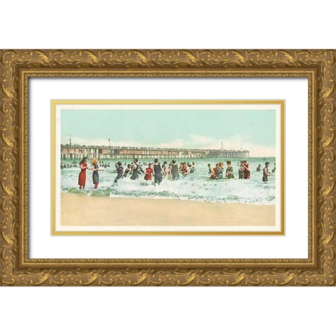 Surf Bathing, Long Beach, Calif., 1898 Gold Ornate Wood Framed Art Print with Double Matting by Detroit Publishing Co.