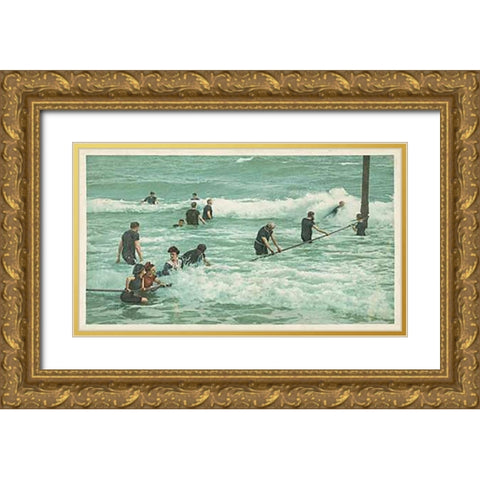 Surf Bathing, Palm Beach, Fla., 1898 Gold Ornate Wood Framed Art Print with Double Matting by Detroit Publishing Co.