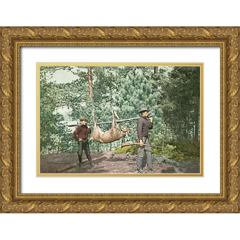 Hunting, Adirondacks, N.Y., 1898 Gold Ornate Wood Framed Art Print with Double Matting by Detroit Publishing Co.