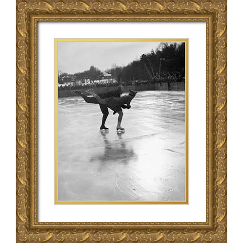 Winter Sports, Figure Skating. Hanover, New Hampshire, 1936 Gold Ornate Wood Framed Art Print with Double Matting by Rothstein, Arthur