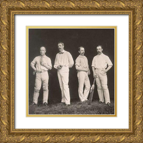 Cricket Players, Unidentified Group Of Four Gold Ornate Wood Framed Art Print with Double Matting by A.G. Spalding Baseball Collection