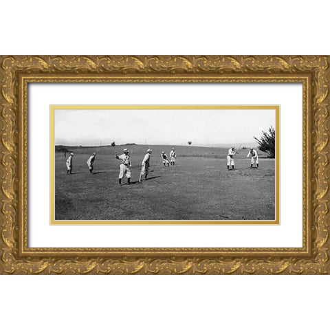 Eight Boys With A Ball And Four Bats, Playing Four Old Cat Gold Ornate Wood Framed Art Print with Double Matting by A.G. Spalding Baseball Collection