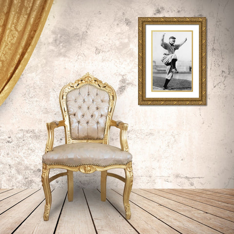 Cheering Baseball Player, 1909 Gold Ornate Wood Framed Art Print with Double Matting by NPCC,
