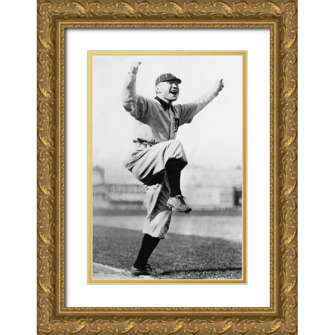Cheering Baseball Player, 1909 Gold Ornate Wood Framed Art Print with Double Matting by NPCC,