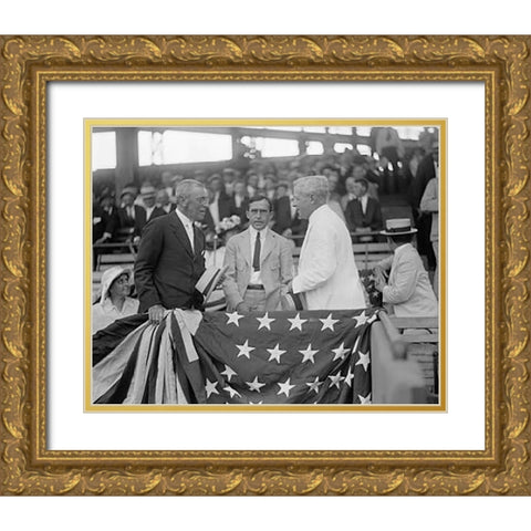 President Woodrow Wilson at a Baseball Game Gold Ornate Wood Framed Art Print with Double Matting by Harris and Ewing Collection