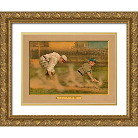 Out at Third, Baseball Card Gold Ornate Wood Framed Art Print with Double Matting by American Tobacco Company