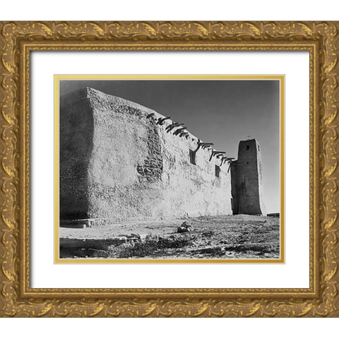 Church Side Wall and Tower, Acoma Pueblo, New Mexico - National Parks and Monuments, ca. 1933-1942 Gold Ornate Wood Framed Art Print with Double Matting by Adams, Ansel