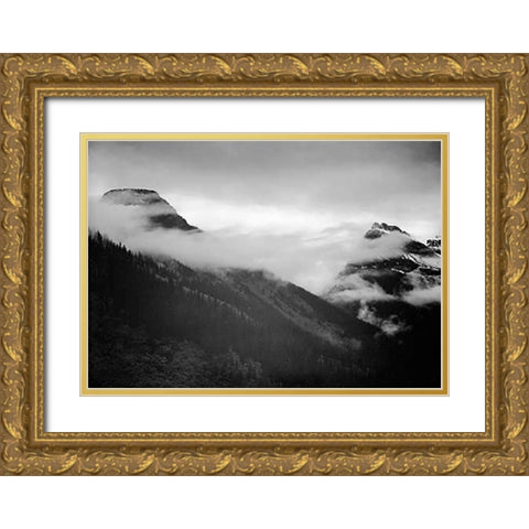 Veiled Mountains, Glacier National Park, Montana - National Parks and Monuments, 1941 Gold Ornate Wood Framed Art Print with Double Matting by Adams, Ansel