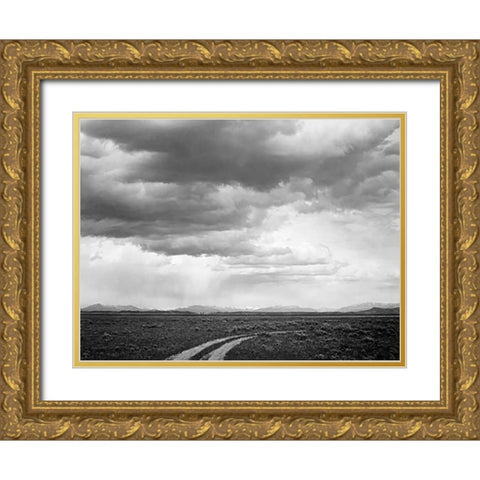 Roadway near Grand Teton National Park, Wyoming, 1941 Gold Ornate Wood Framed Art Print with Double Matting by Adams, Ansel