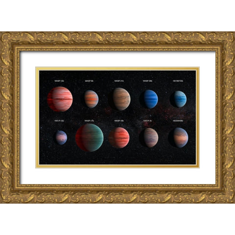 Artist Impression of Hot Jupiter Exoplanets - Annotated Gold Ornate Wood Framed Art Print with Double Matting by NASA, ESA,