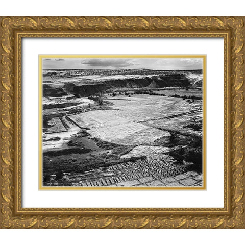 Corn Field, Indian Farm near Tuba City, Arizona, in Rain, 1941 Gold Ornate Wood Framed Art Print with Double Matting by Adams, Ansel