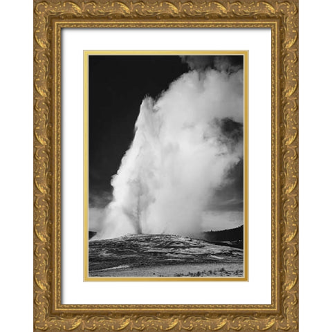 Photograph of Old Faithful Geyser Erupting in Yellowstone National Park, ca. 1941-1942 Gold Ornate Wood Framed Art Print with Double Matting by Adams, Ansel