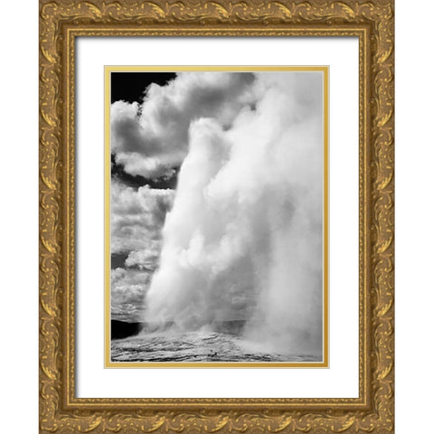 Old Faithful, Yellowstone National Park, Wyoming, ca. 1941-1942 Gold Ornate Wood Framed Art Print with Double Matting by Adams, Ansel