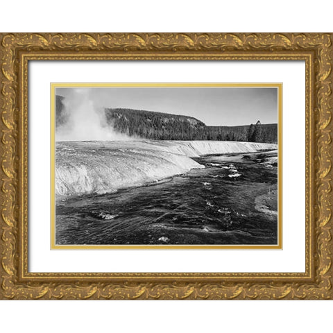 River in foreground, trees behind, Firehold River, Yellowstone National Park, Wyoming, ca. 1941-1942 Gold Ornate Wood Framed Art Print with Double Matting by Adams, Ansel