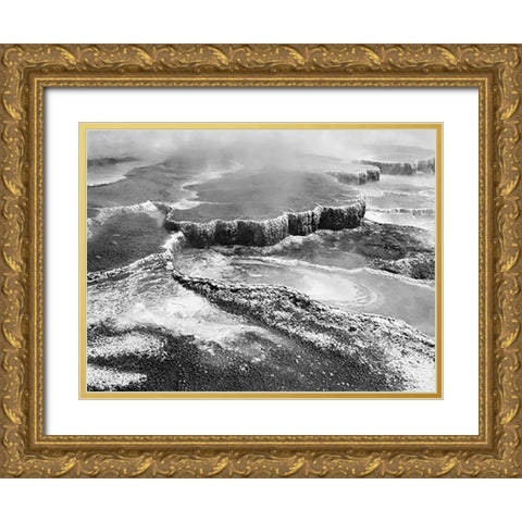 Aerial view of Jupiter Terrace, Yellowstone National Park, Wyoming ca. 1941-1942 Gold Ornate Wood Framed Art Print with Double Matting by Adams, Ansel