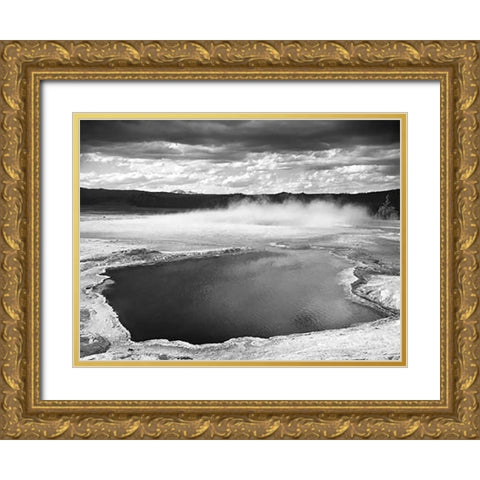 Fountain Geyser Pool, Yellowstone National Park, Wyoming, ca. 1941-1942 Gold Ornate Wood Framed Art Print with Double Matting by Adams, Ansel