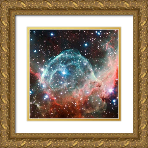 Thors Helmet Nebula Gold Ornate Wood Framed Art Print with Double Matting by Bailleul, B.