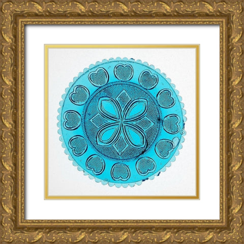 Blue Pressed Glass Plate Gold Ornate Wood Framed Art Print with Double Matting by Glassmaker, Unknown 19th Century American