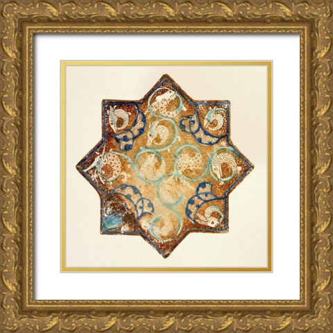 Star Tile with Animal Motifs Gold Ornate Wood Framed Art Print with Double Matting by Artisan, Unknown 13th Century Persian