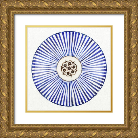 Blue Striped Bowl Gold Ornate Wood Framed Art Print with Double Matting by Artisan, Unknown 13th Century Persian